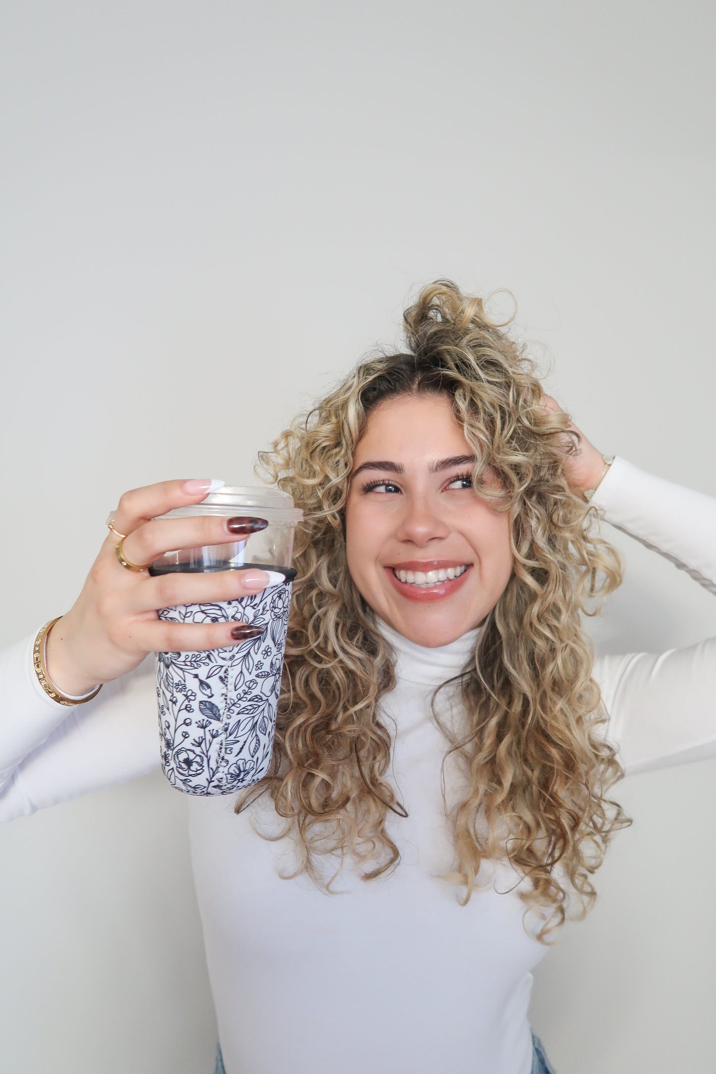 Iced Coffee Drink Sleeve, Flower Beverage Cup Sleeve,