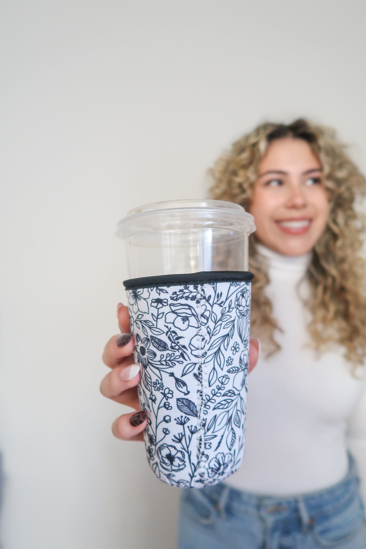 Iced Coffee Drink Sleeve, Flower Beverage Cup Sleeve,