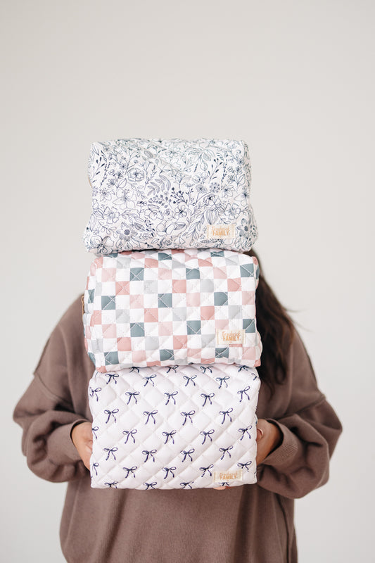 Quilted Makeup Bag for Women | Self Standing Toiletry Organizer Pouch | Large Collapsible Travel Bag | Cute Gift for Her