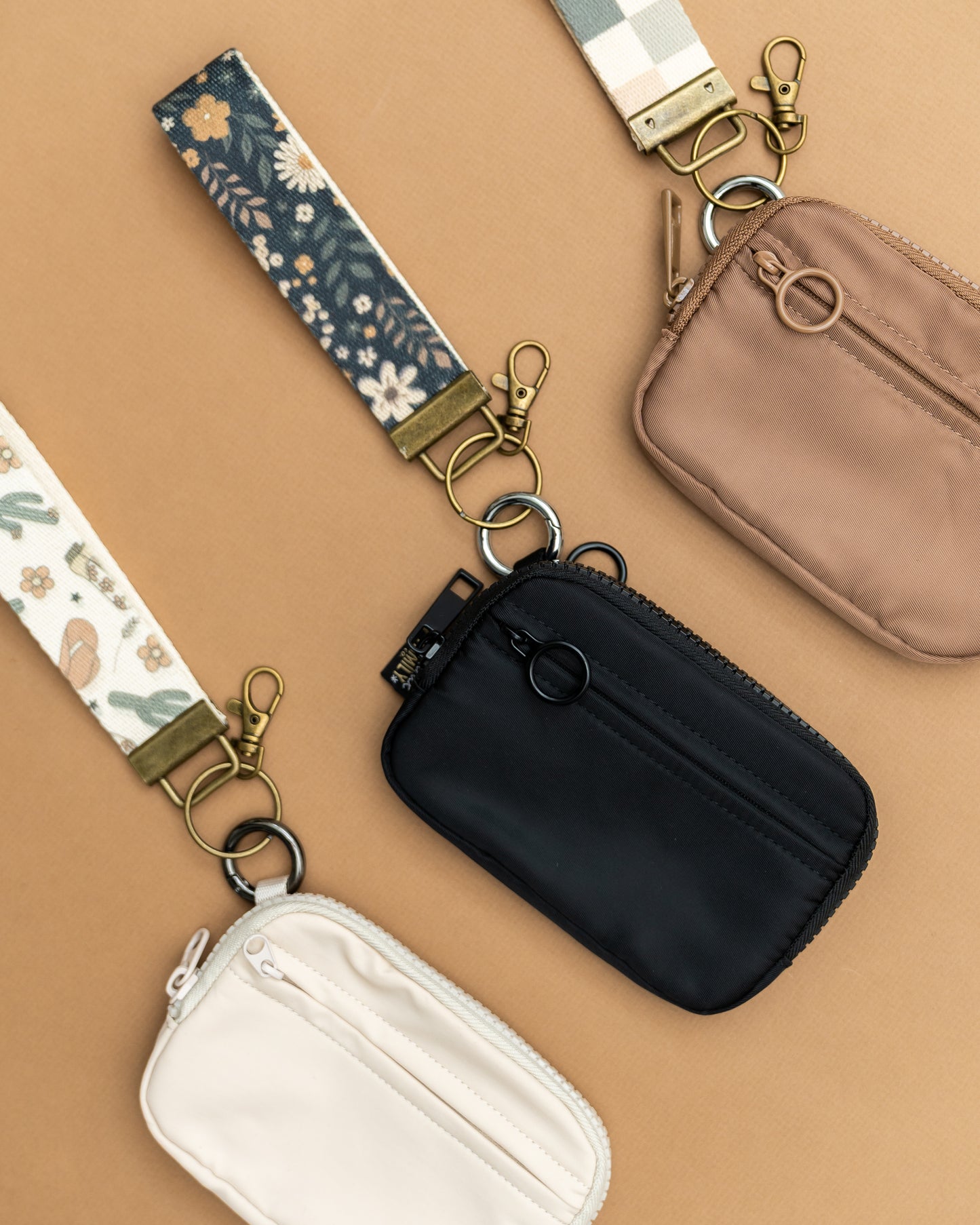 Keychain Wallet with Wrist Lanyard, Compact Card Holder Keyring, Stylish Wallet Keychain for Essentials