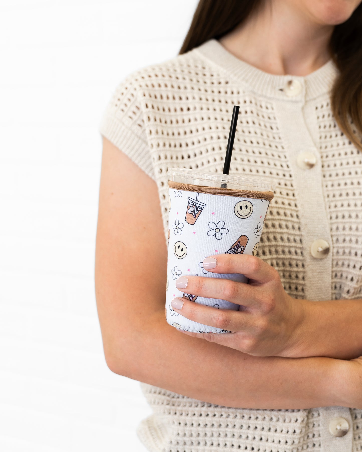 Iced Coffee Drink Sleeve, Flower Beverage Cup Sleeve,