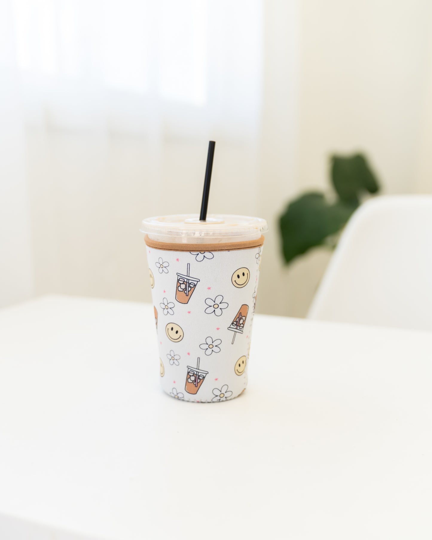 Iced Coffee Drink Sleeve, Flower Beverage Cup Sleeve,