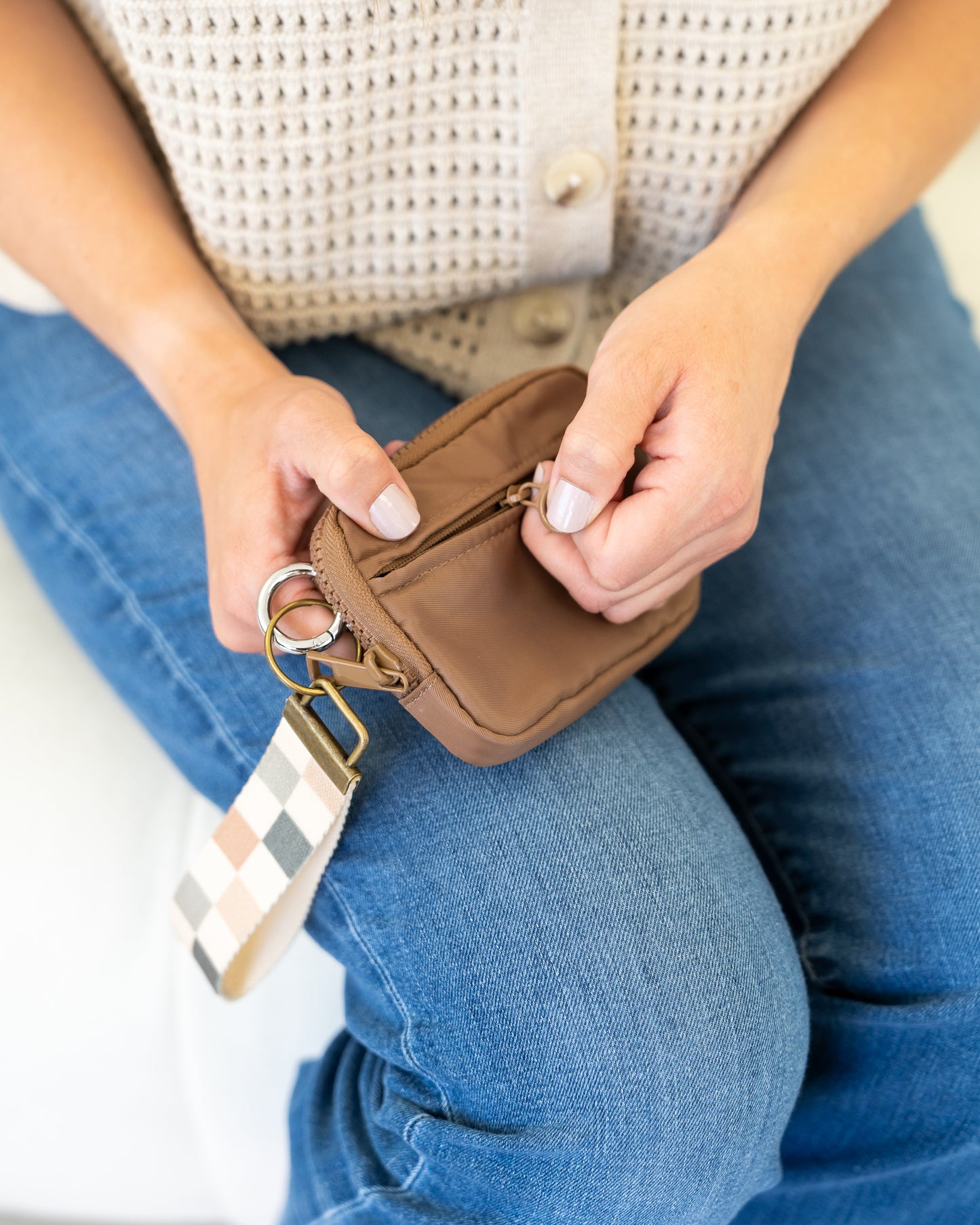 Keychain Wallet with Wrist Lanyard, Compact Card Holder Keyring, Stylish Wallet Keychain for Essentials