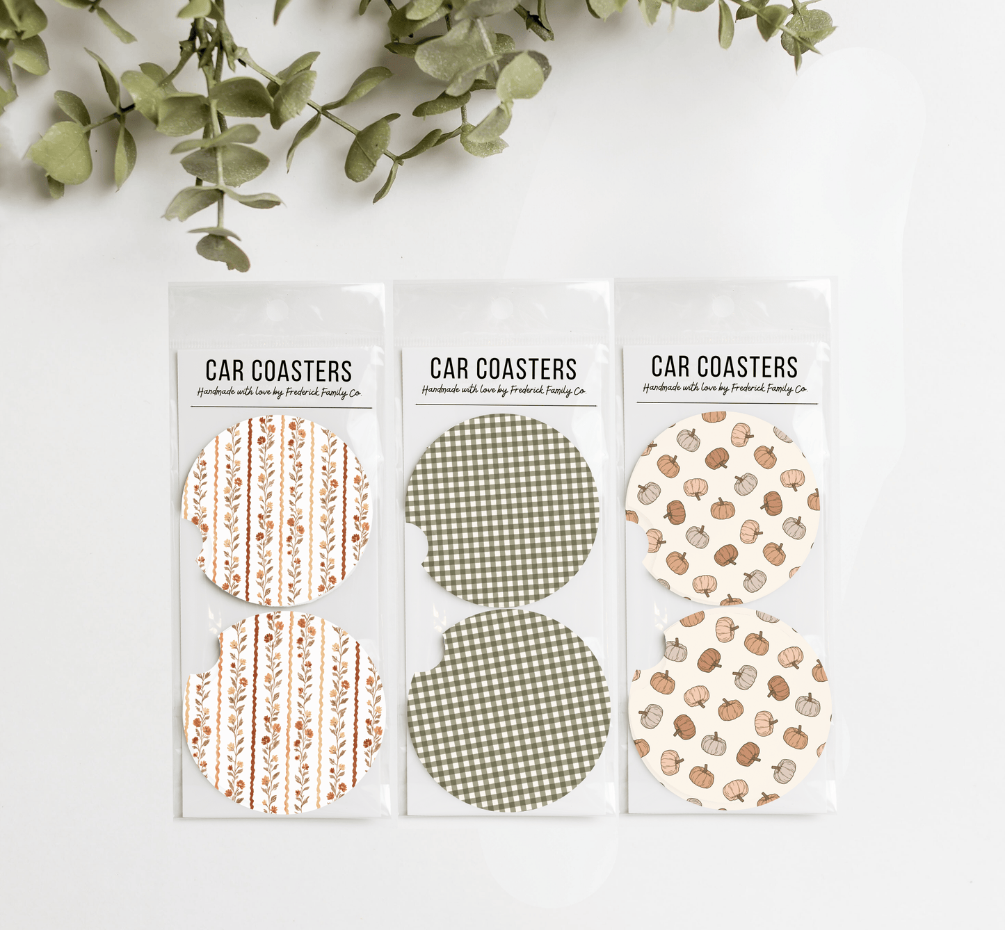 Frederick Family Co. Fall Car Coasters Set of 2, Absorbent Neoprene Cup Holder Coasters for Cars, Trucks & SUVs