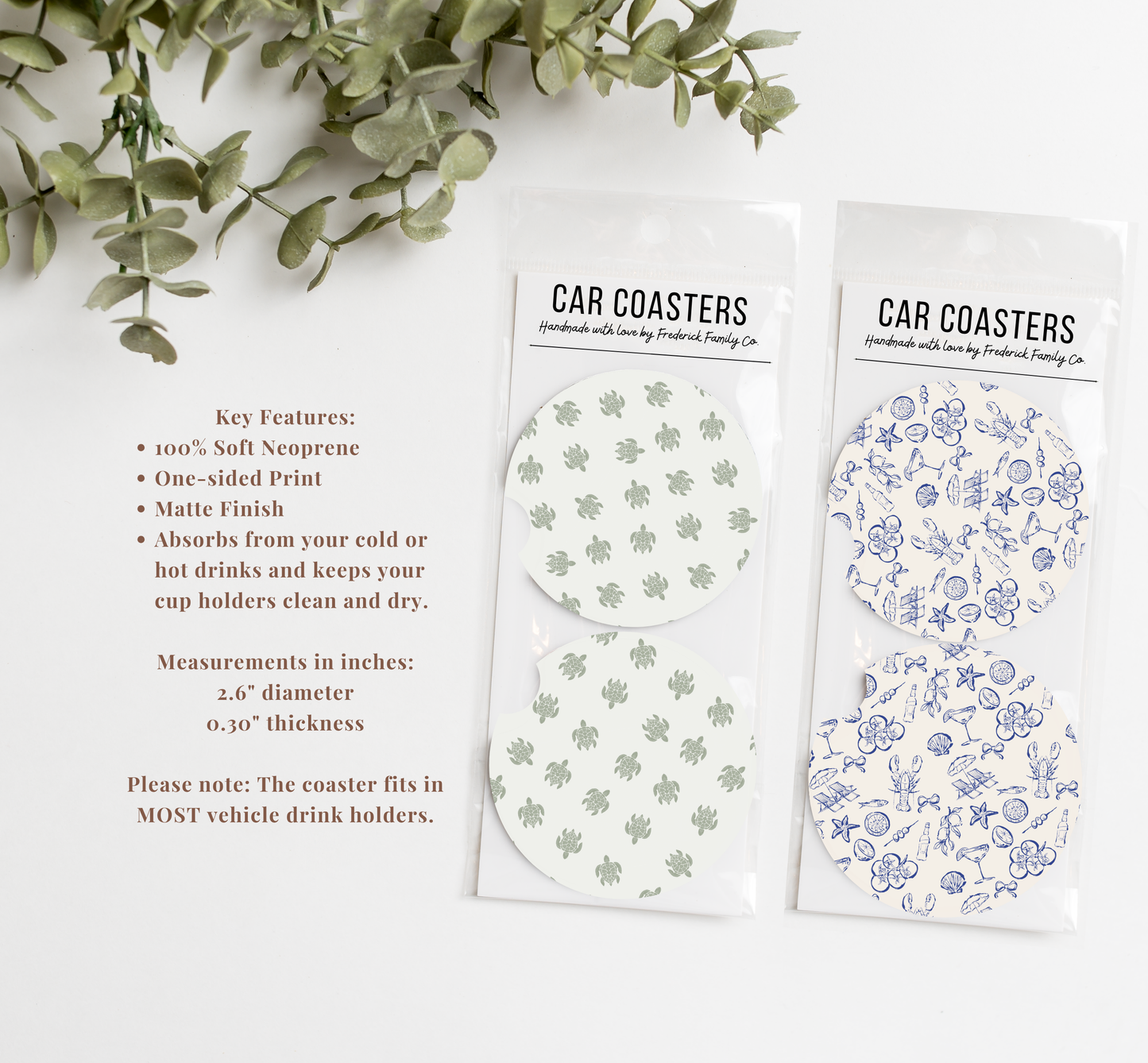 Summer Car Coasters Set of 2 – Absorbent Neoprene Cup Holder Coasters for Cars, Trucks & SUVs