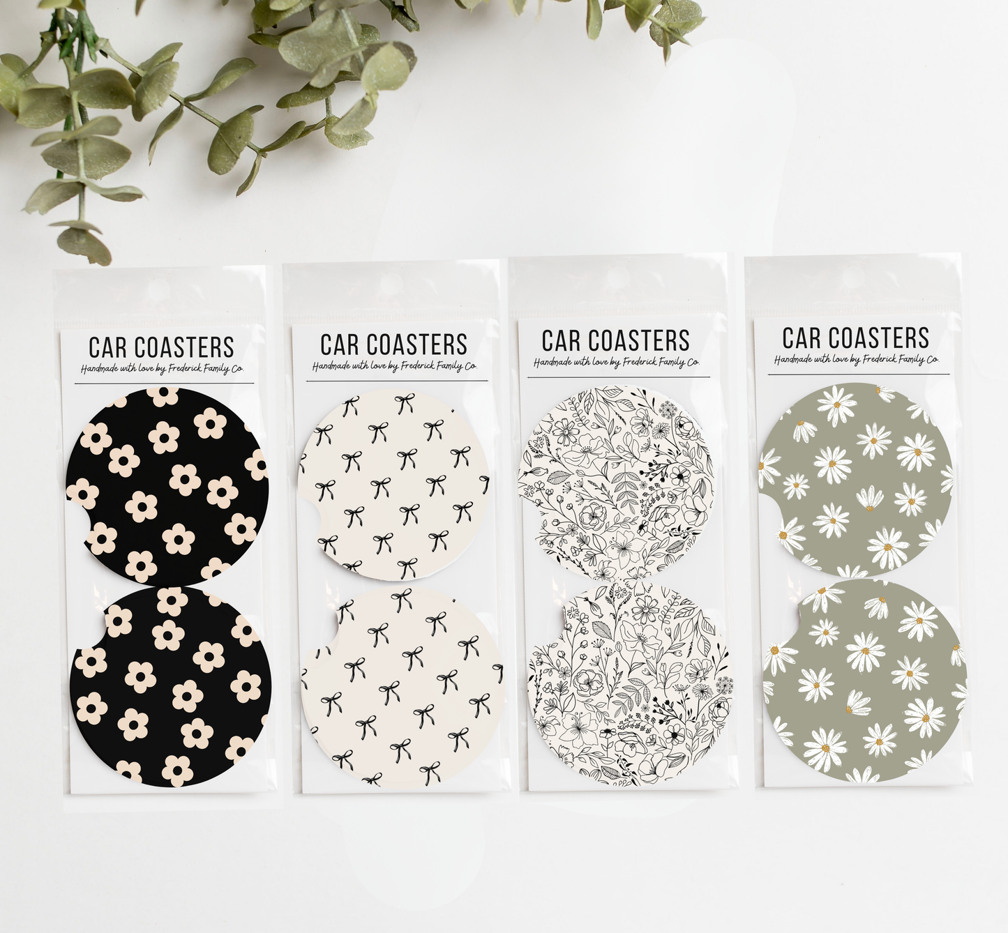 Car Coasters, Set of 2 Car Floral Coasters, Cute Car Accessories, Cup Holder Coasters, Preppy Retro Smiley Daisy Checker Car Coasters