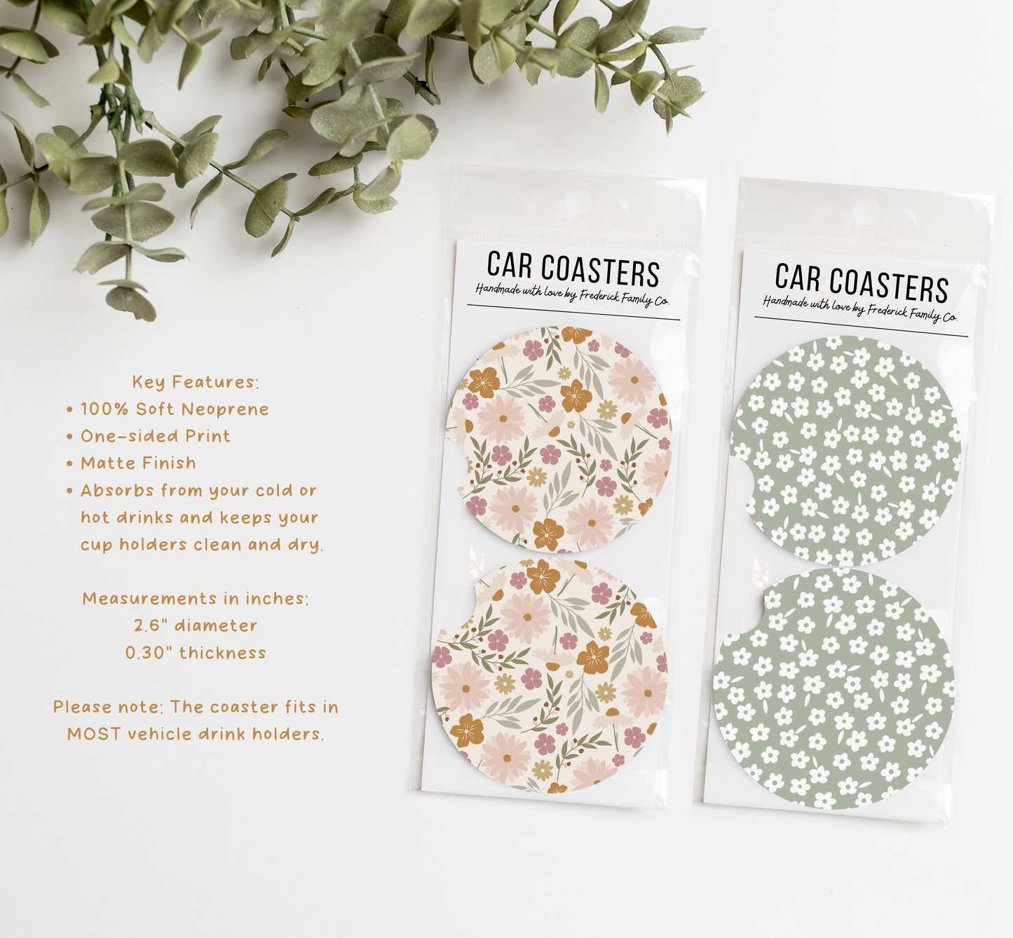 Car Coasters, Set of 2 Car Floral Coasters, Cute Car Accessories, Cup Holder Coasters, Preppy Retro Smiley Daisy Checker Car Coasters