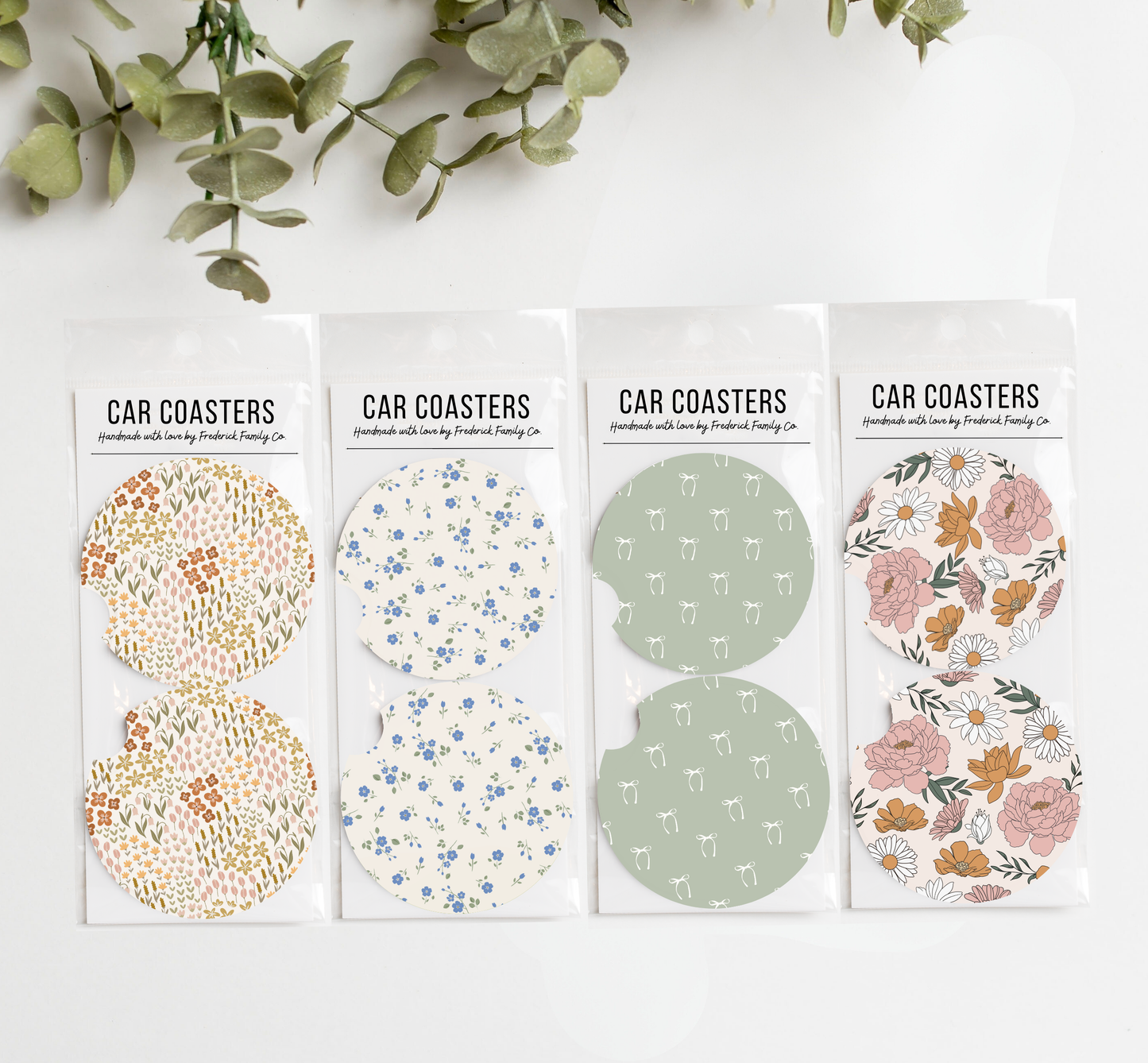 Car Coasters, Set of 2 Car Floral Coasters, Cute Car Accessories, Cup Holder Coasters, Preppy Retro Smiley Daisy Checker Car Coasters