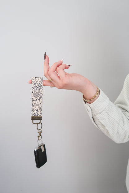 Canvas Wristlet Lanyard Keychain- Wrist Lanyard for Women, Floral Keychain, Car Key Holder, Handmade Canvas Key Fob, Gift for Her