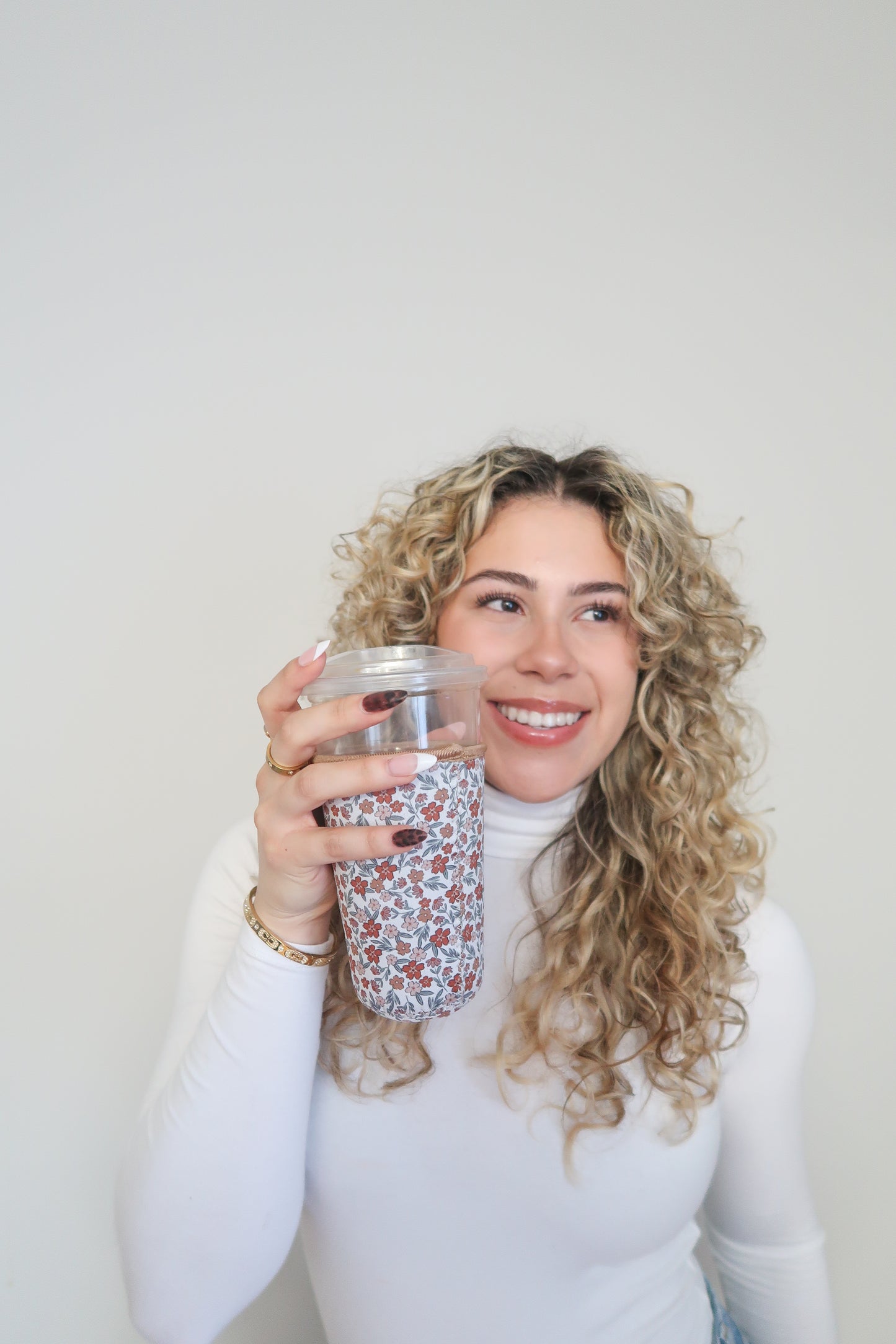 Iced Coffee Drink Sleeve, Flower Beverage Cup Sleeve,