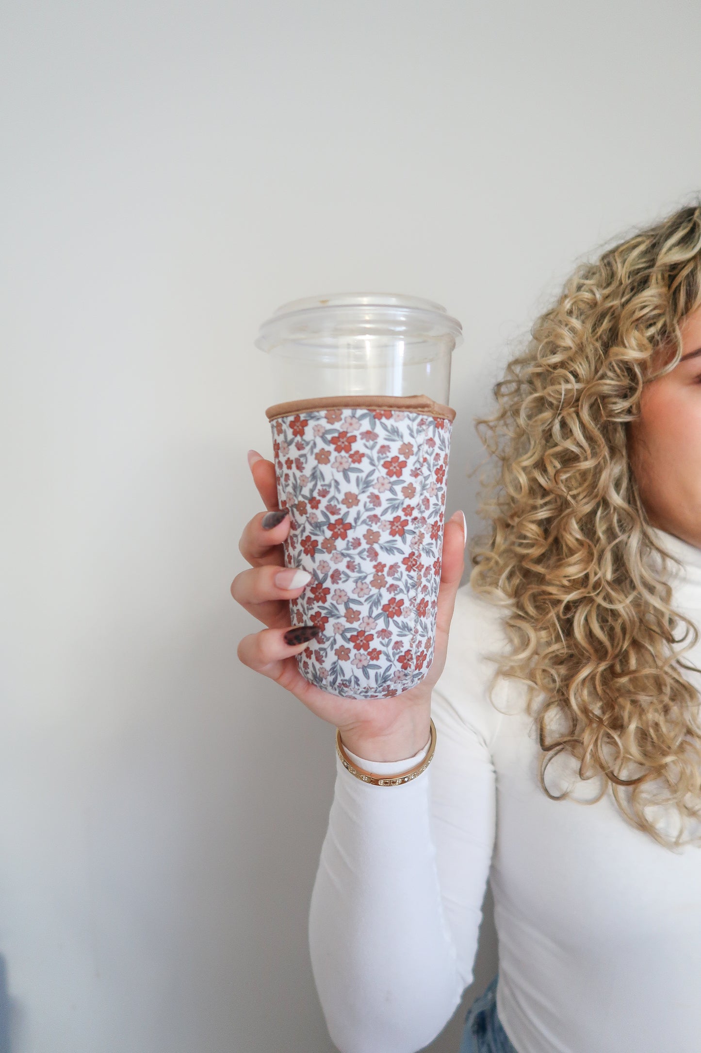 Iced Coffee Drink Sleeve, Flower Beverage Cup Sleeve,