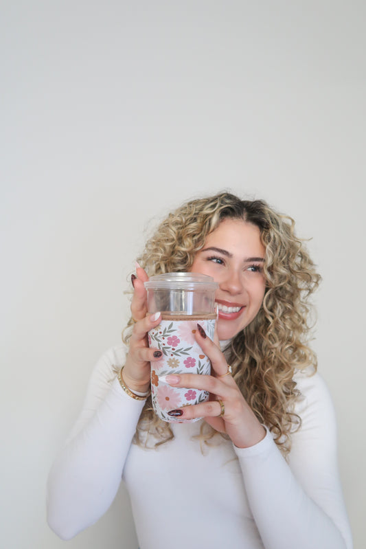 Iced Coffee Drink Sleeve, Flower Beverage Cup Sleeve,