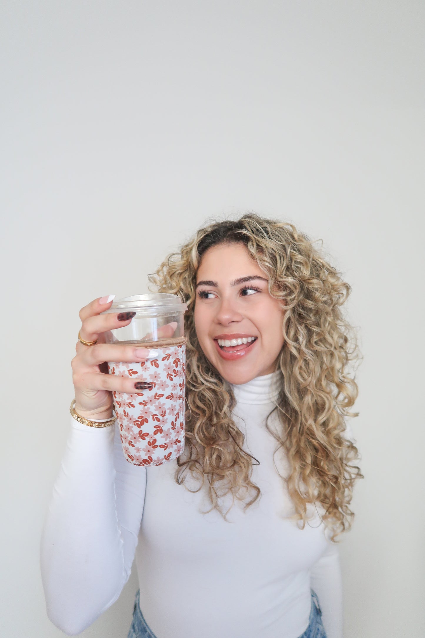 Iced Coffee Drink Sleeve, Flower Beverage Cup Sleeve,