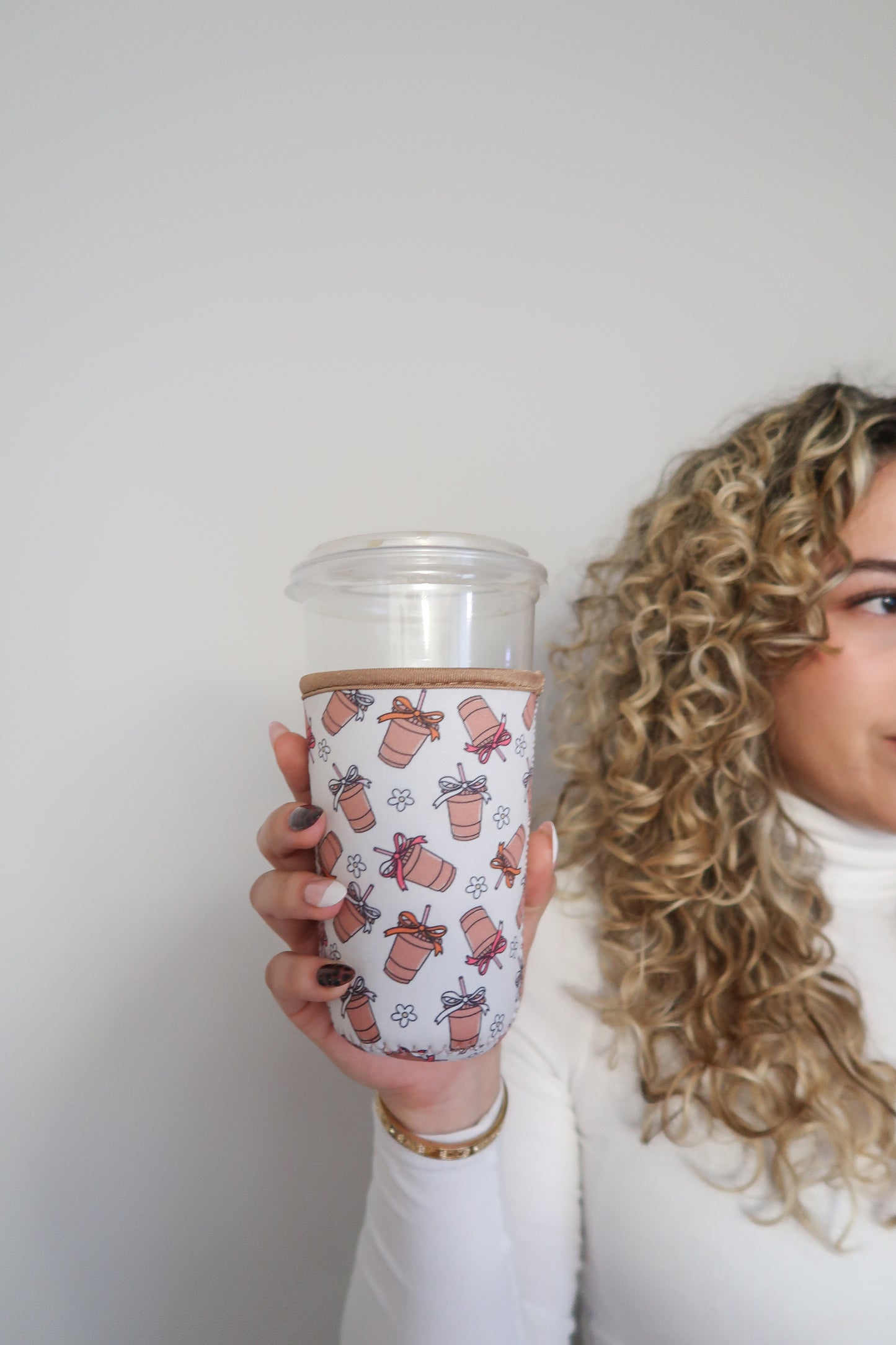 Iced Coffee Drink Sleeve, Flower Beverage Cup Sleeve,