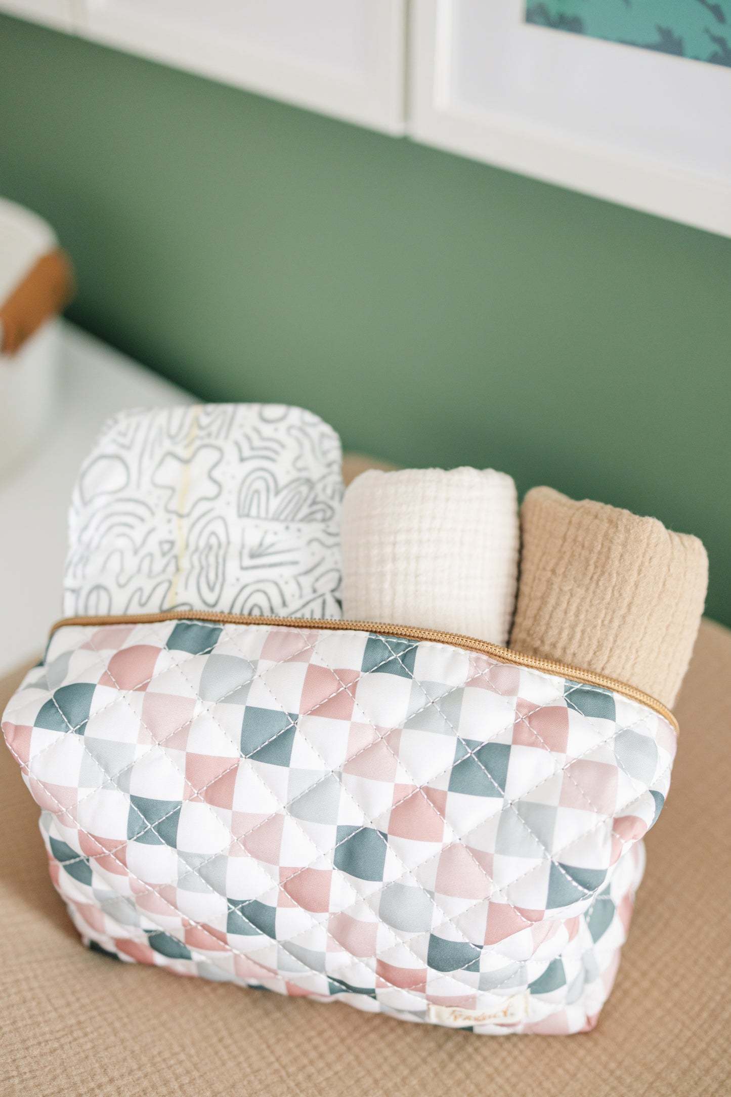 Quilted Makeup Bag for Women | Self Standing Toiletry Organizer Pouch | Large Collapsible Travel Bag | Cute Gift for Her