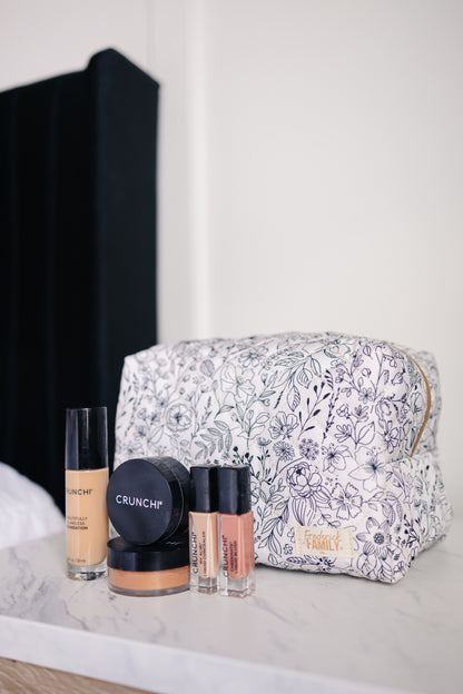 Quilted Makeup Bag for Women | Self Standing Toiletry Organizer Pouch | Large Collapsible Travel Bag | Cute Gift for Her