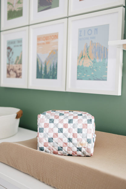 Quilted Makeup Bag for Women | Self Standing Toiletry Organizer Pouch | Large Collapsible Travel Bag | Cute Gift for Her