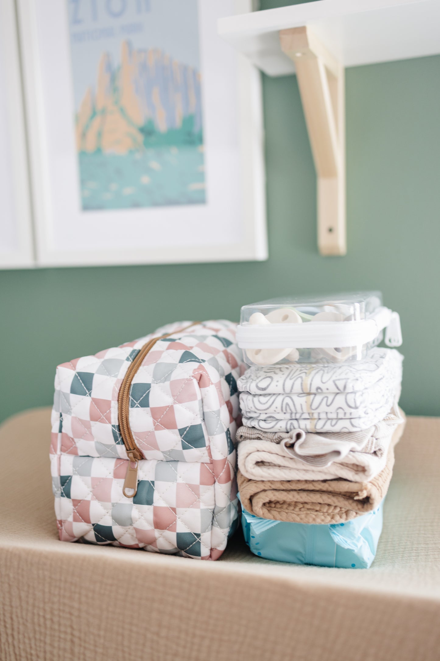 Quilted Makeup Bag for Women | Self Standing Toiletry Organizer Pouch | Large Collapsible Travel Bag | Cute Gift for Her