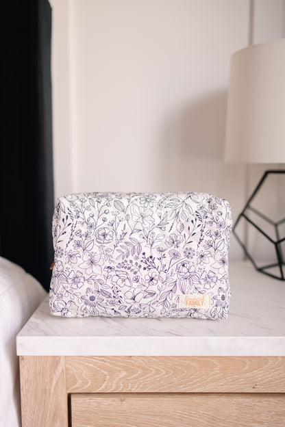 Quilted Makeup Bag for Women | Self Standing Toiletry Organizer Pouch | Large Collapsible Travel Bag | Cute Gift for Her