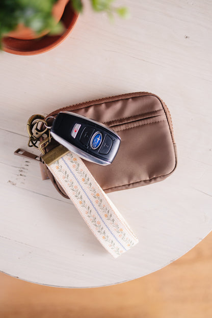 Spring Floral Canvas Wristlet Keychain and Keychain Wallet, Handmade Key Fob Lanyard, Compact Keychain Wallet