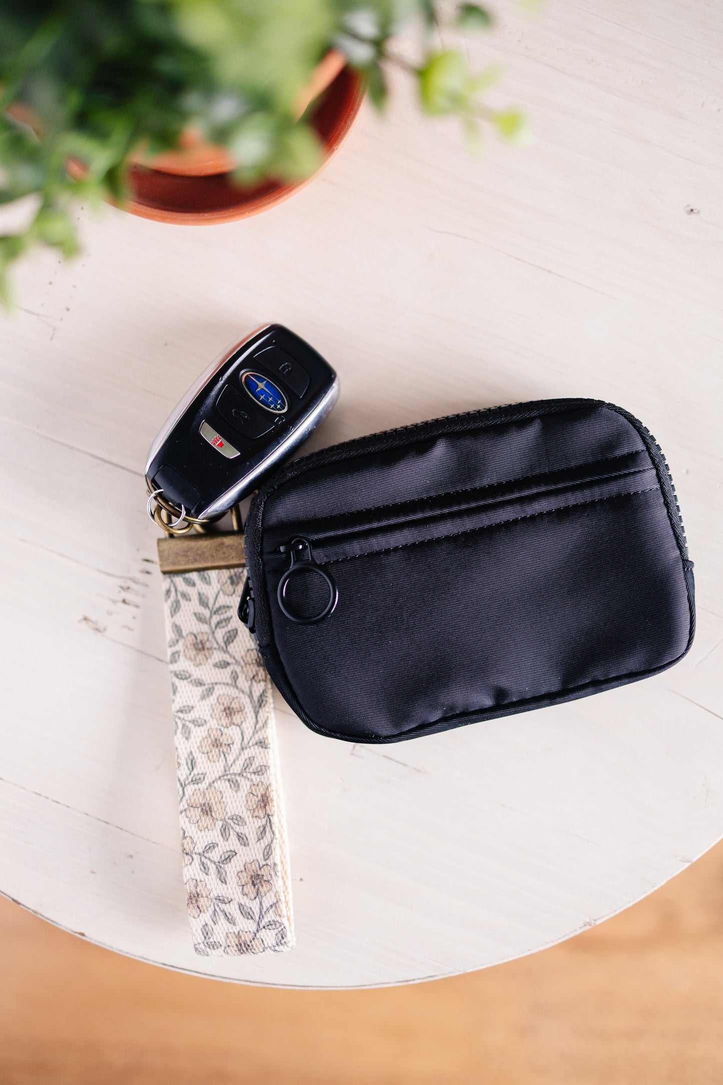 Spring Floral Canvas Wristlet Keychain and Keychain Wallet, Handmade Key Fob Lanyard, Compact Keychain Wallet