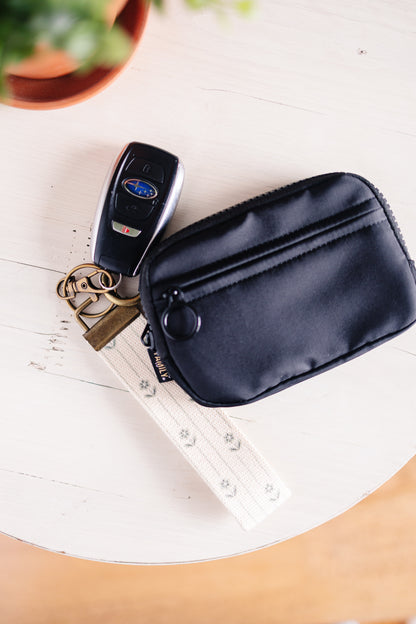 Spring Floral Canvas Wristlet Keychain and Keychain Wallet, Handmade Key Fob Lanyard, Compact Keychain Wallet
