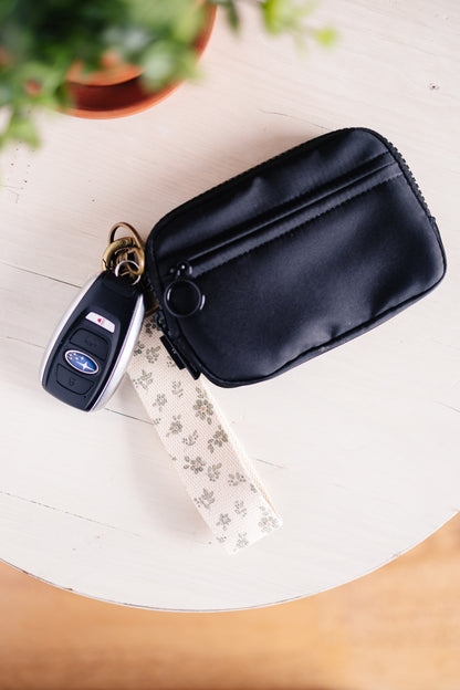 Spring Floral Canvas Wristlet Keychain and Keychain Wallet, Handmade Key Fob Lanyard, Compact Keychain Wallet