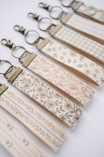 Spring Floral Canvas Wristlet Keychain and Keychain Wallet, Handmade Key Fob Lanyard, Compact Keychain Wallet
