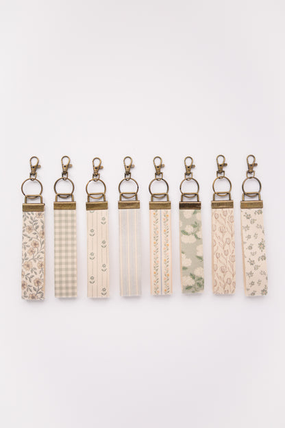 Spring Floral Canvas Wristlet Keychain and Keychain Wallet, Handmade Key Fob Lanyard, Compact Keychain Wallet