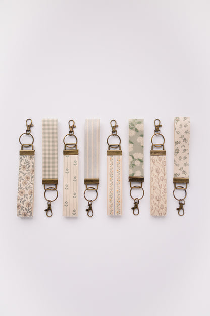 Spring Floral Canvas Wristlet Keychain and Keychain Wallet, Handmade Key Fob Lanyard, Compact Keychain Wallet