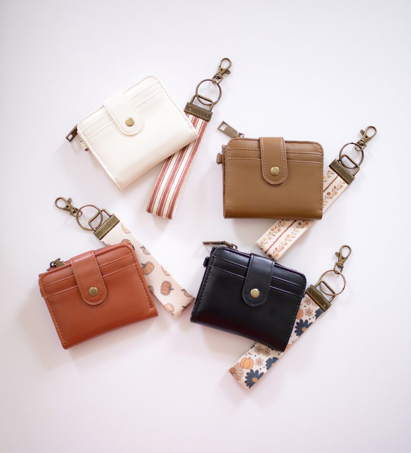 Frederick Family Co. Fall Bifold Keychain Wallet with Wrist Lanyard, Faux Leather Compact Card Holder