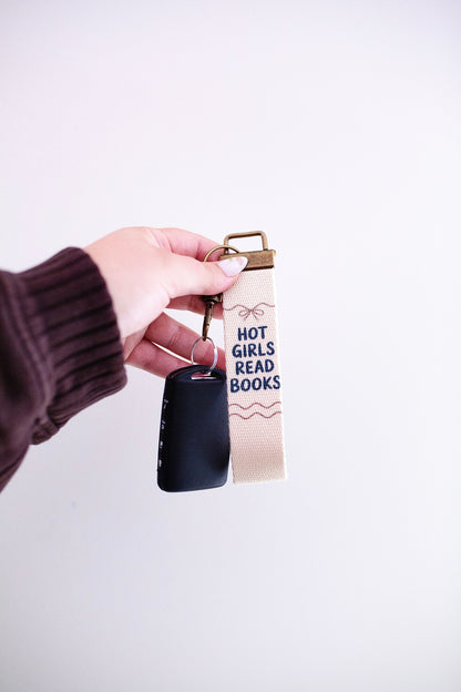 Bookish Canvas Wristlet Keychain and Keychain Wallet – Handmade Key Fob Lanyard, Compact Keychain Wallet