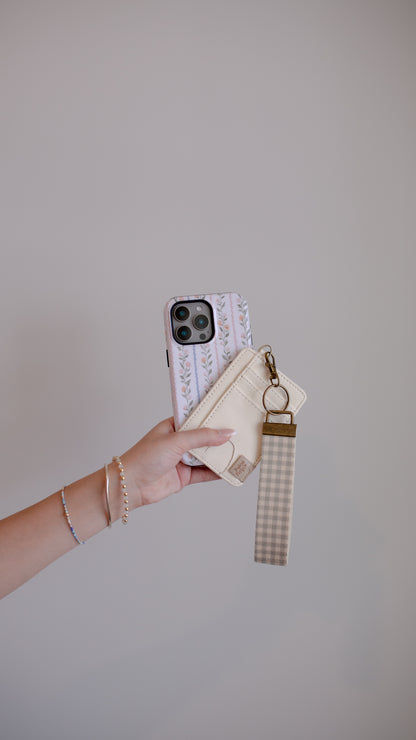 Card Holder Keychain Wallet with Wrist Lanyard, Faux Leather Compact Card Holder, Stylish Keychain Wallet for Women