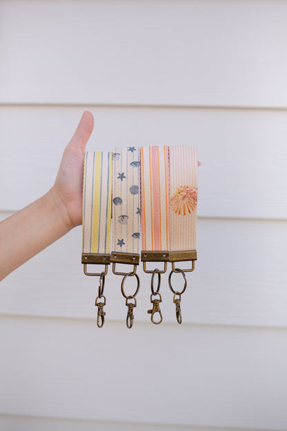 Summer Canvas Wristlet Keychain and Keychain Wallet, Handmade Key Fob Lanyard, Compact Keychain Wallet