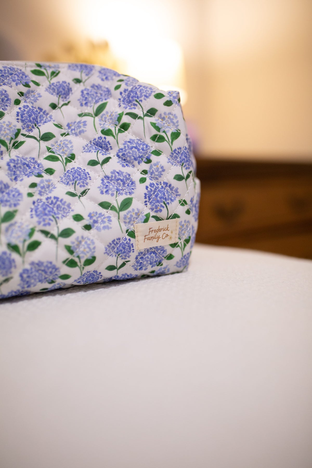 Frederick Family Co. Quilted Makeup Bag for Women, Self Standing Toiletry Pouch, Large Collapsible Travel Bag